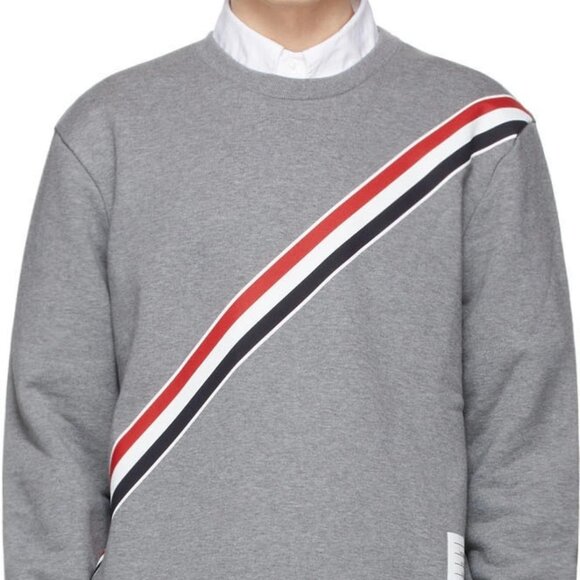 Thom Browne crewneck w/printed rwb diagonal striped classic loopback size 1